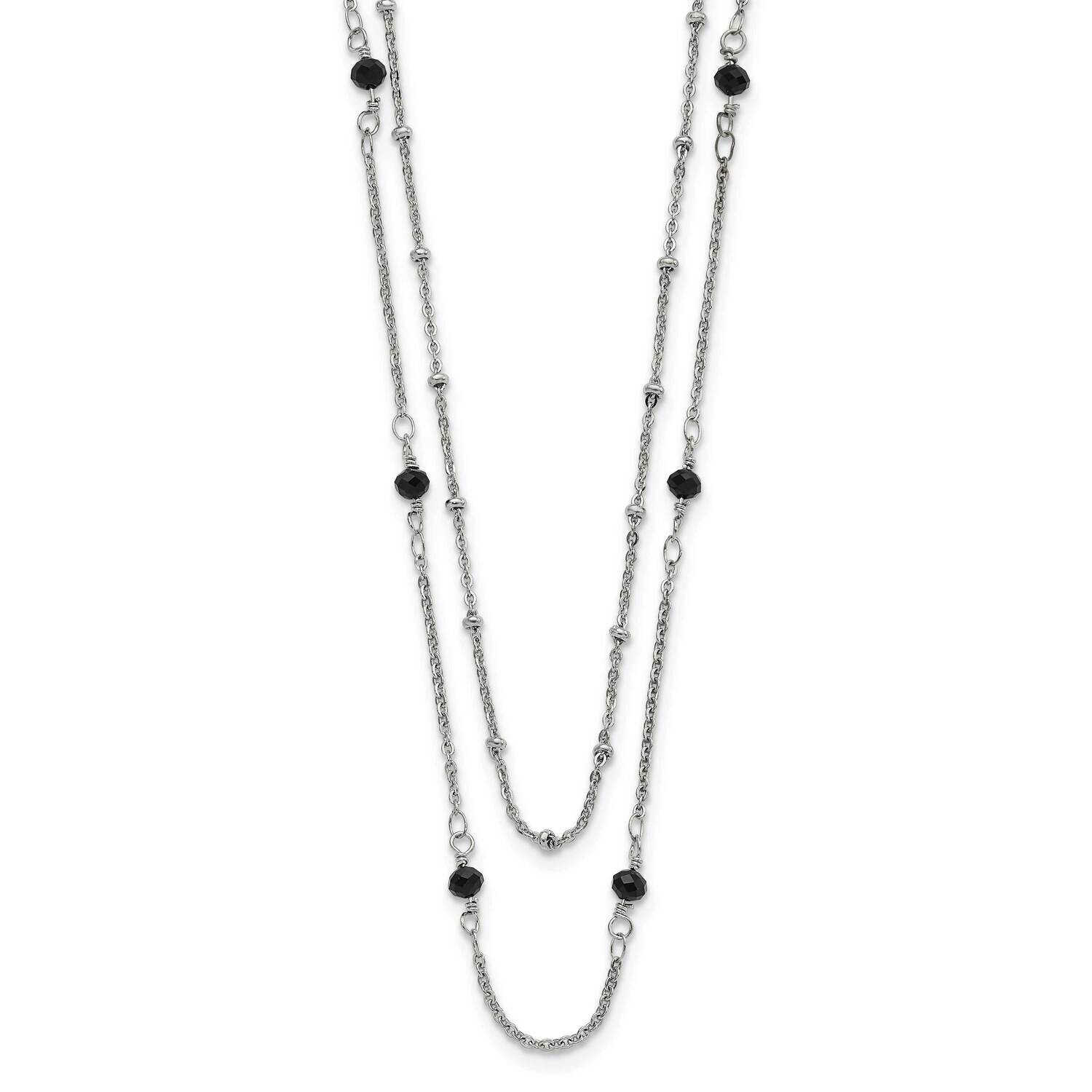 Chisel Polished 2-StrBlack Crystal Beaded 16 Inch 1 Inch Extension Necklace Stainless Steel SRN3106-16