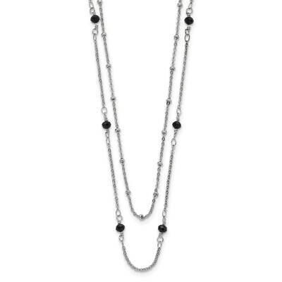 Chisel Polished 2-StrBlack Crystal Beaded 16 Inch 1 Inch Extension Necklace Stainless Steel SRN3106…