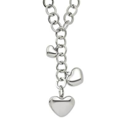 Polished Hearts 28 Inch Y Necklace Stainless Steel SRN604-28 by Chisel, MPN: SRN604-28, 886774041698