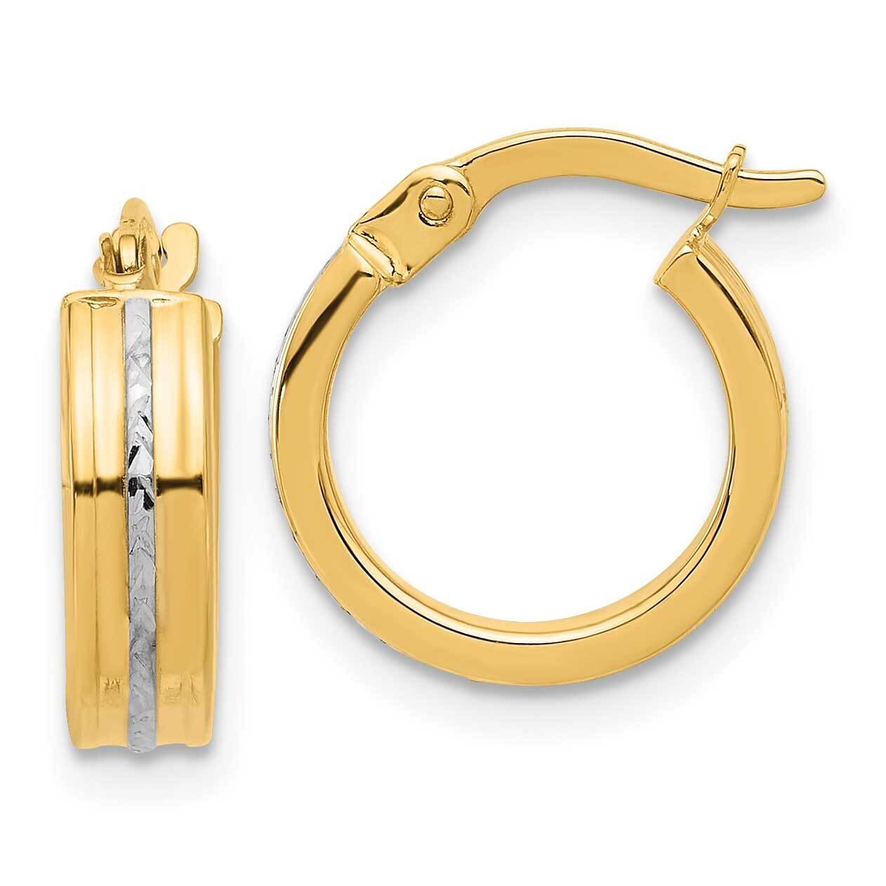 Polished Diamond-Cut Hoop Earrings 14k Gold White Rhodium TF2201