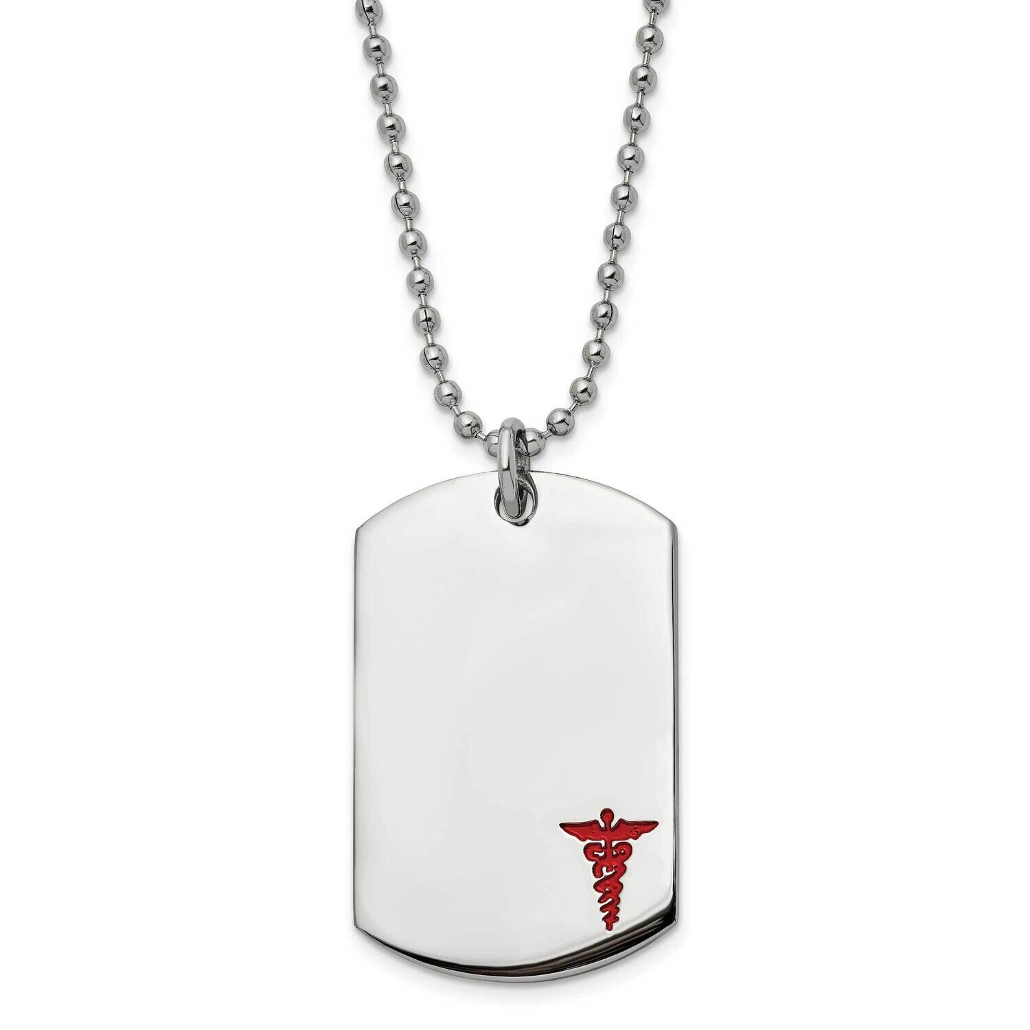Chisel Polished Red Enamel Medical Id Dog Tag On A 24 Inch Ball Chain Necklace Stainless Steel SRN3…