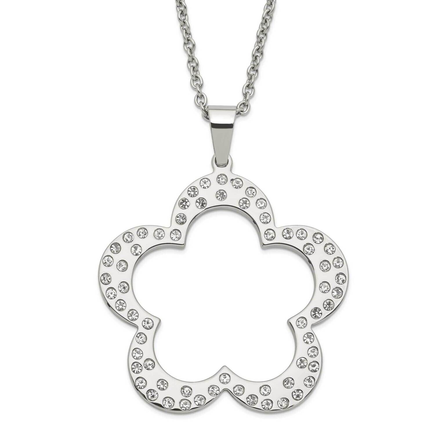 Polished Flower CZs Pendant 24 Inch Necklace Stainless Steel SRN591-24 by Chisel, MPN: SRN591-24, 8…