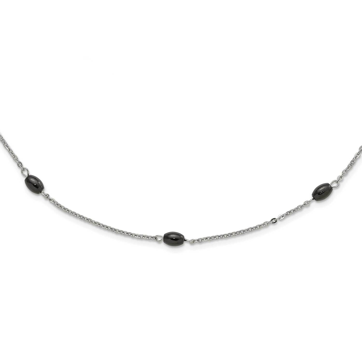 Ip Black-Plated Beads Station Necklace Stainless Steel SRN918-62