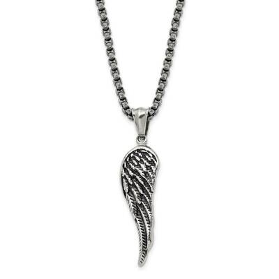 Chisel Antiqued Polished Angel Wing Pendant On A 23.5 Inch Box Chain Necklace Stainless Steel SRN31…
