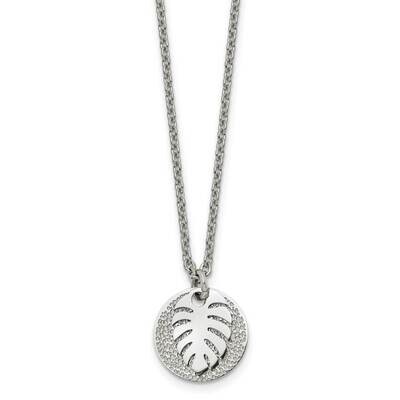 Chisel Polished Textured Circle Leaf Pendant On A 27.5 Inch Cable Chain Necklace Stainless Steel SR…