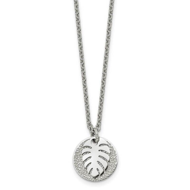 Chisel Polished Textured Circle Leaf Pendant On A 27.5 Inch Cable Chain Necklace Stainless Steel SRN3116-27.5