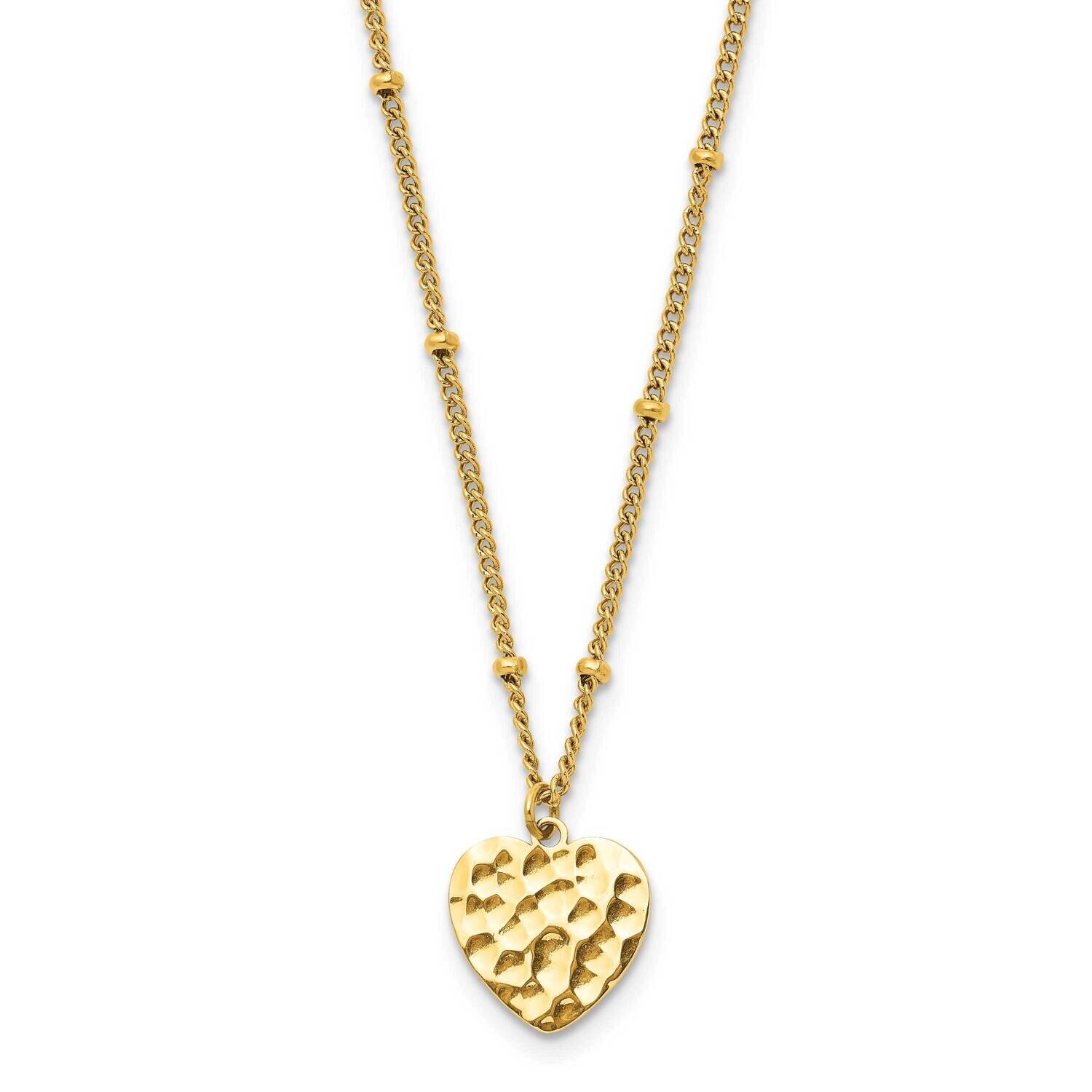 Chisel Polished Hammered Yellow Ip-Plated Heart On A 15 Inch Curb Chain A 2 Inch Extension Necklace…