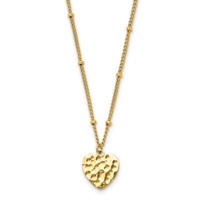 Chisel Polished Hammered Yellow Ip-Plated Heart On A 15 Inch Curb Chain A 2 Inch Extension Necklace…