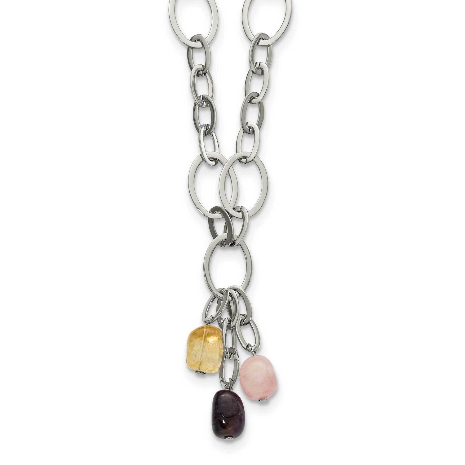 Citrine Amethyst &amp; Rose Quartz 2 In Extension Link Necklace Stainless Steel SRN550-20 by Chisel, MP…