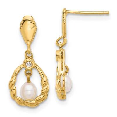 3-4mm Teardrop White Fwc Pearl .02Ct Diamond Post Dangle Earrings 14k Gold XF843E, MPN: XF843E,