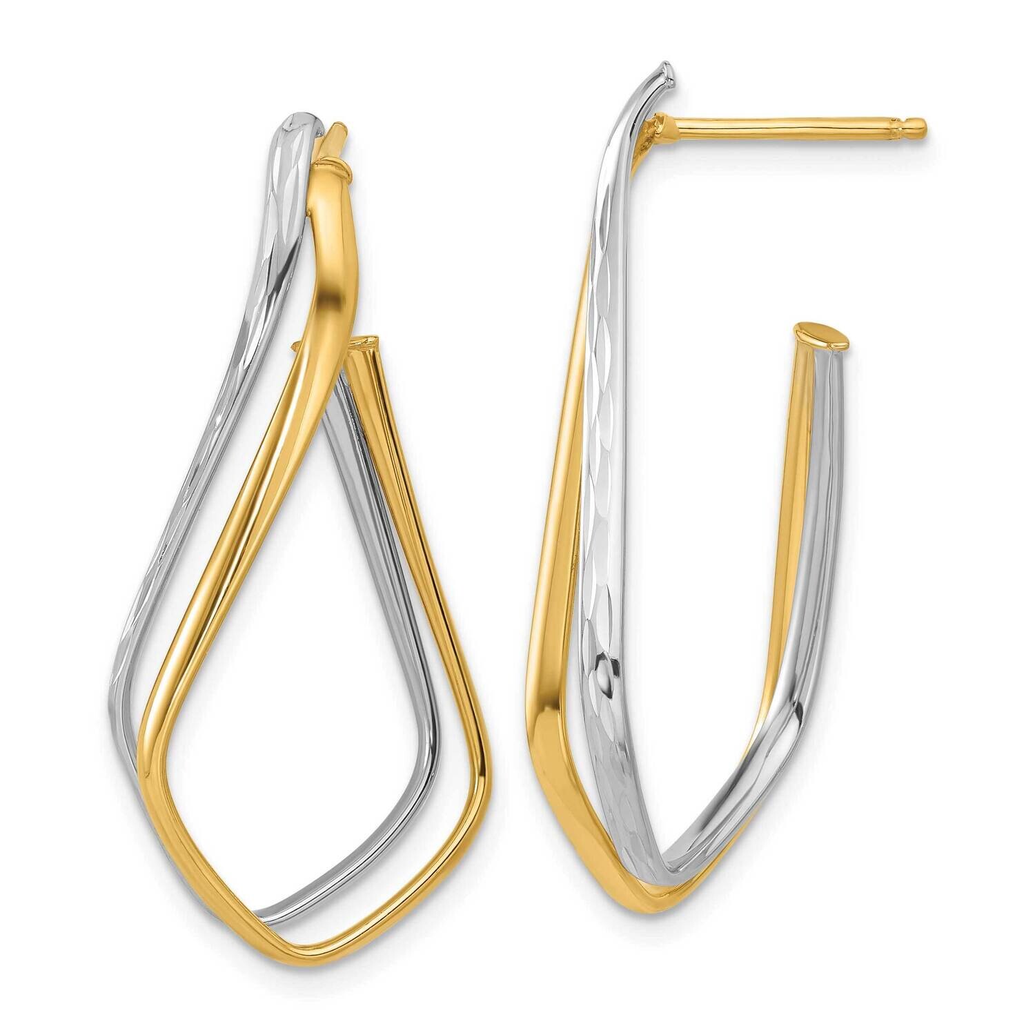 Polished Diamond-Cut Twisted J-Hoop Post Earrings 14k Two-Tone Gold TF2280