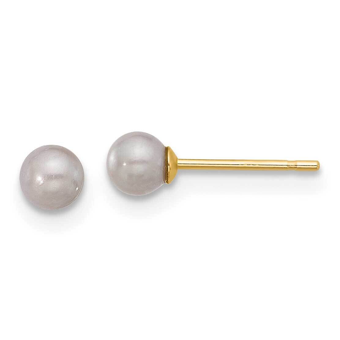3-4mm Round Grey Freshwater Cultured Pearl Post Earrings 14k Gold X30PG, MPN: X30PG,