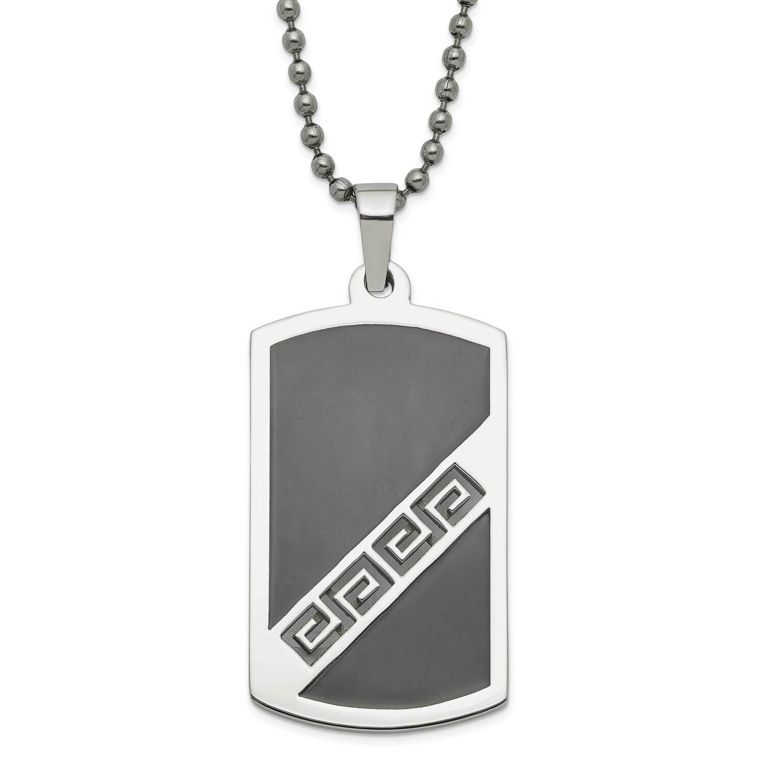 Black Enamel Greek Key Dog Tag Pendant Necklace Stainless Steel SRN440-20 by Chisel, MPN: SRN440-20…
