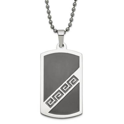 Black Enamel Greek Key Dog Tag Pendant Necklace Stainless Steel SRN440-20 by Chisel, MPN: SRN440-20…
