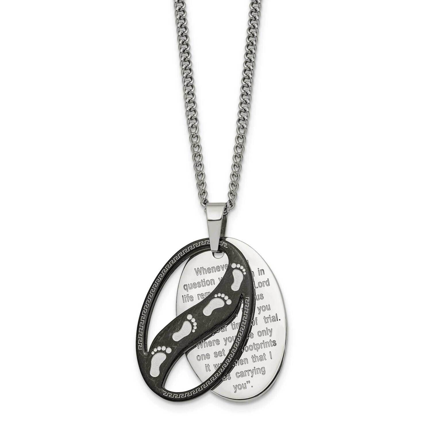 Chisel Polished Black Ip-Plated 2 Piece Footprints Pendant On A 24 Inch Curb Chain Necklace Stainle…
