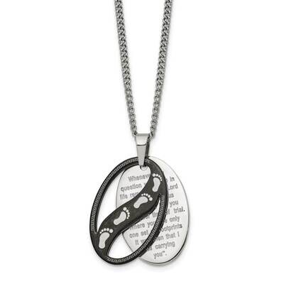 Chisel Polished Black Ip-Plated 2 Piece Footprints Pendant On A 24 Inch Curb Chain Necklace Stainle…
