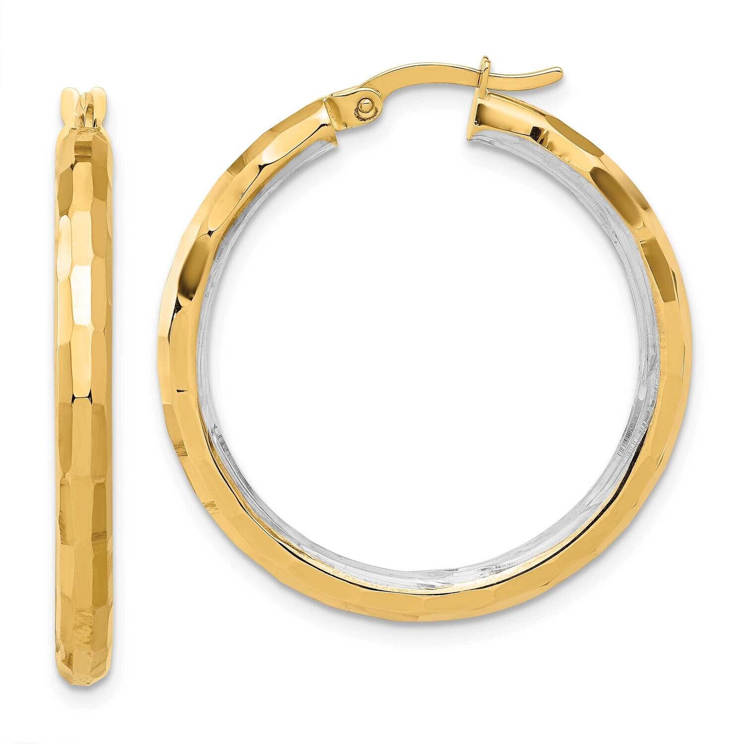 Polished Diamond-Cut Hoop Earrings 14k Gold White Rhodium TF2211YW, MPN: TF2211YW,