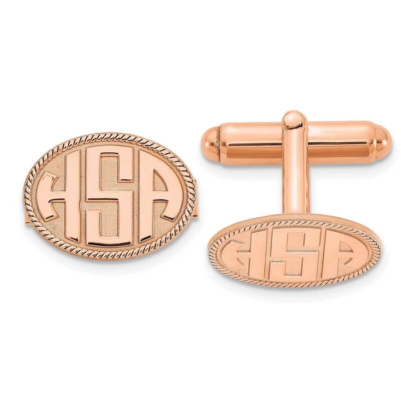Rose-Plated Oval Boarder Raised Letters Monogram Cuff Links Sterling Silver XNA623RP