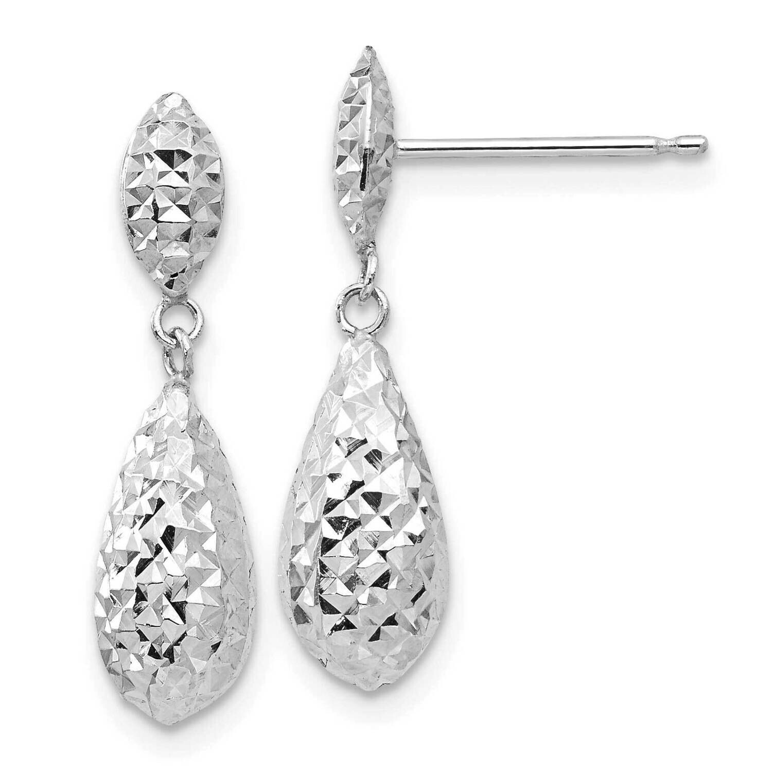Diamond-Cut Puff Teardrop Dangle Earrings 14k White Gold TL506W