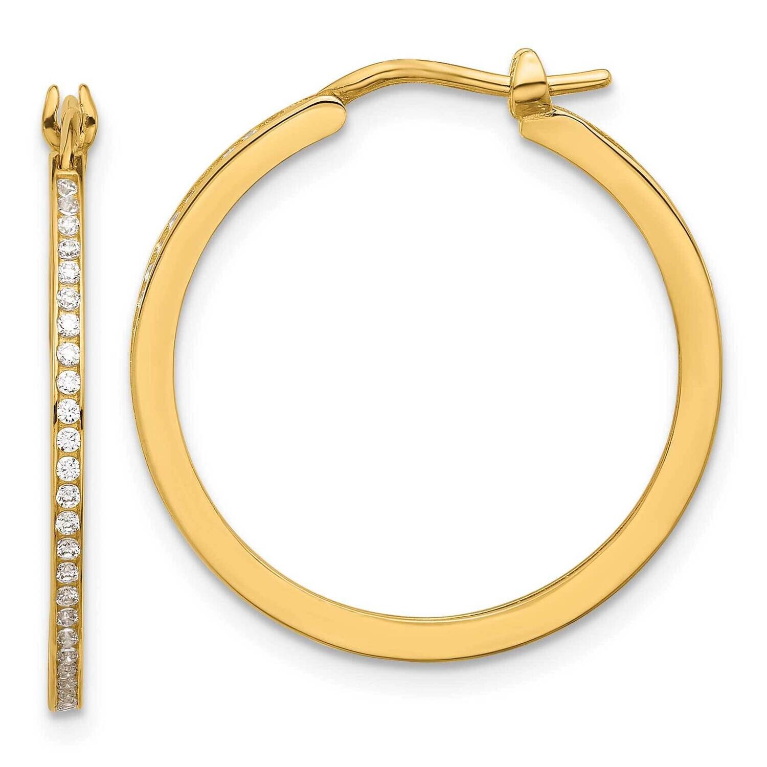 CZ 1.5mm Large Hoop Earrings 14k Polished Gold TF2308