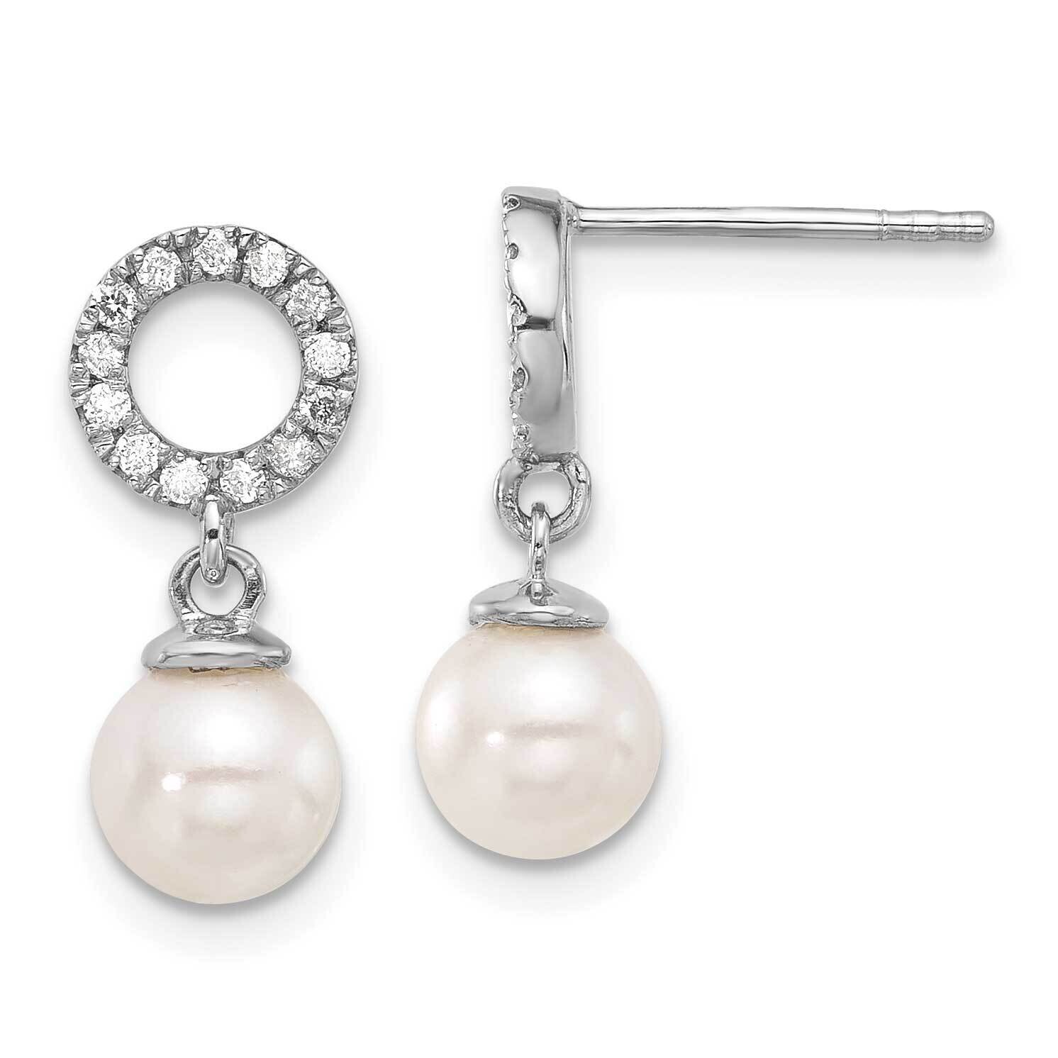 6-7mm Rnd White Akoya Pearl .20Ct Diamond Dangle Earrings 14k White Gold XF841E, MPN: XF841E,