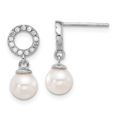 6-7mm Rnd White Akoya Pearl .20Ct Diamond Dangle Earrings 14k White Gold XF841E, MPN: XF841E,