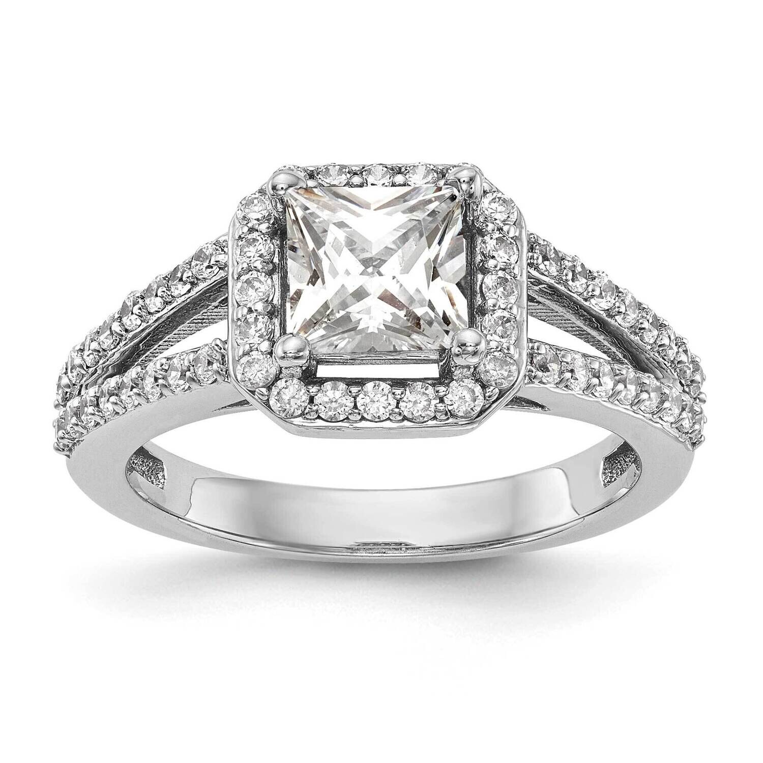Halo Plus Holds 1 Carat 5.5mm Princess Center 1/2 Carat Diamond Semi-Mount Engagement Ring 14k Whit…