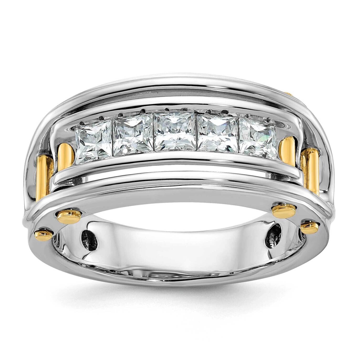 Ibgoodman Men's Polished Cut-Out 5-Stone 1 Carat Aa Quality Square Diamond Ring 14k Two-Tone Gold B64086-4WYAA