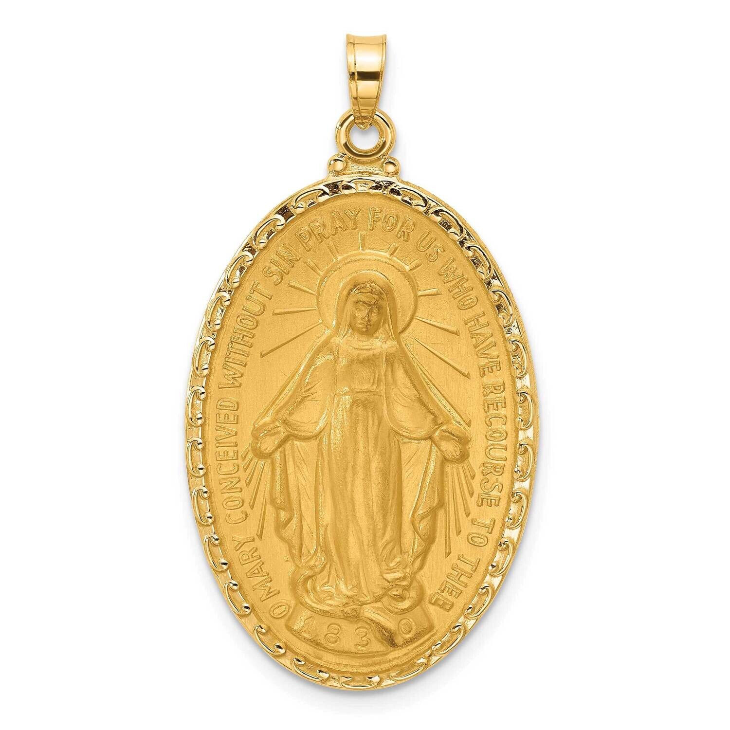 Satin Polished Miraculous Medal Solid Oval Pendant 14k Gold XR2121