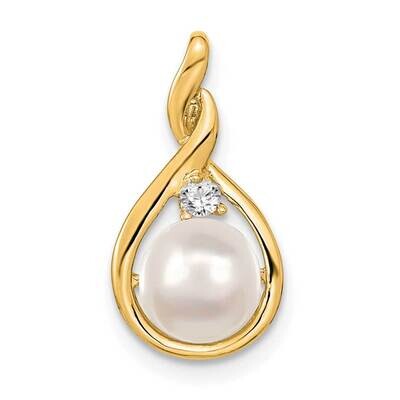 7mm White Round Freshwater Cultured Pearl Aaa Diamond Pendant 14k Gold XP246PL/AAA, MPN: XP246PL/AA…