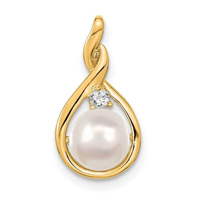 7mm White Round Freshwater Cultured Pearl Aaa Diamond Pendant 14k Gold XP246PL/AAA