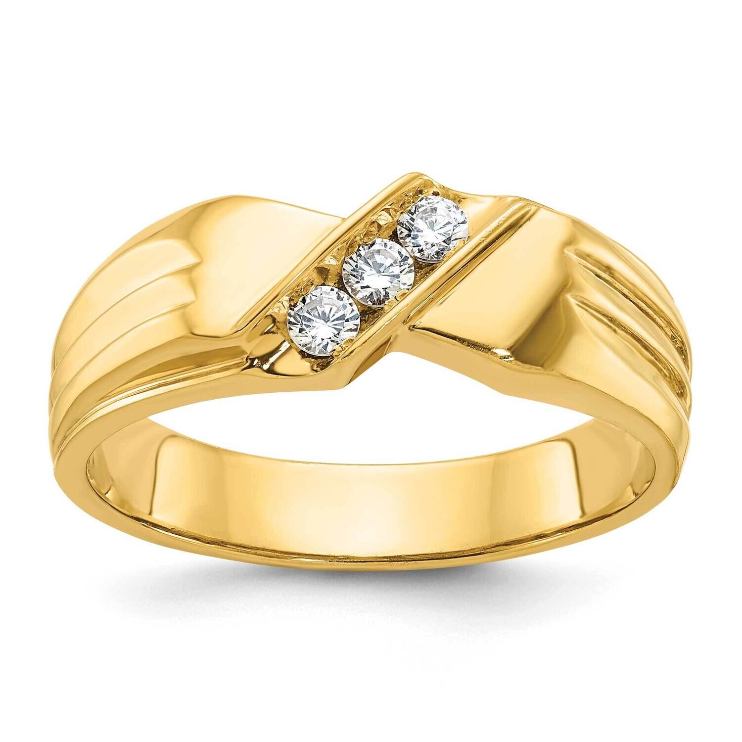 Ibgoodman Men&#39;s Polished Grooved 3-Stone 1/5 Carat Aa Quality Diamond Ring 14k Gold B60613-4YAA