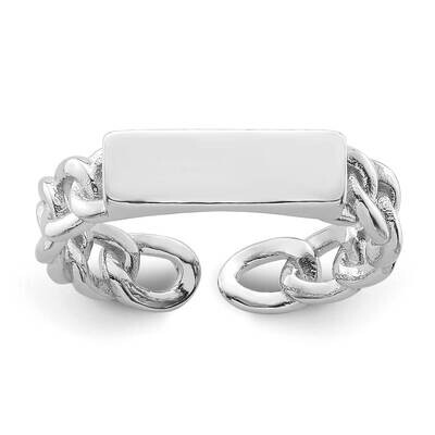 Bar Chain Link Adjustable Ring Sterling Silver Rhodium-Plated QR7516-8, MPN: QR7516-8,
