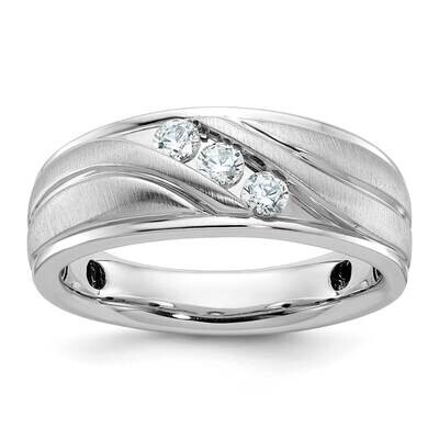 Ibgoodman Men&#39;s Polished Satin Grooved 3-Stone 1/3 Carat Aa Quality Diamond Ring 14k White Gold B64…