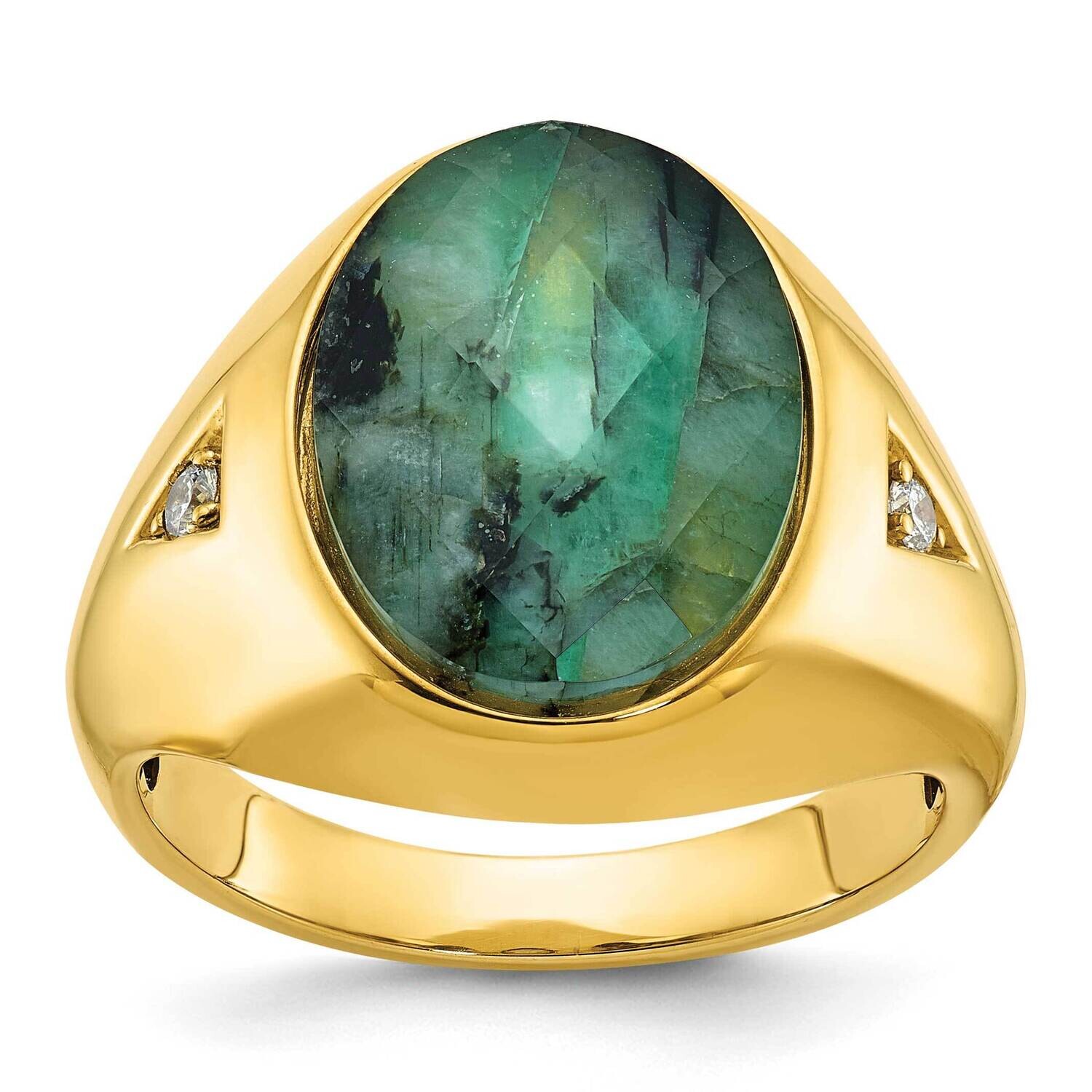 Ibgoodman Men&#39;s Oval Emerald Doublet Stone 1/15 Carat Diamond Complete Ring 14k Gold B52139-4YCE/AA…
