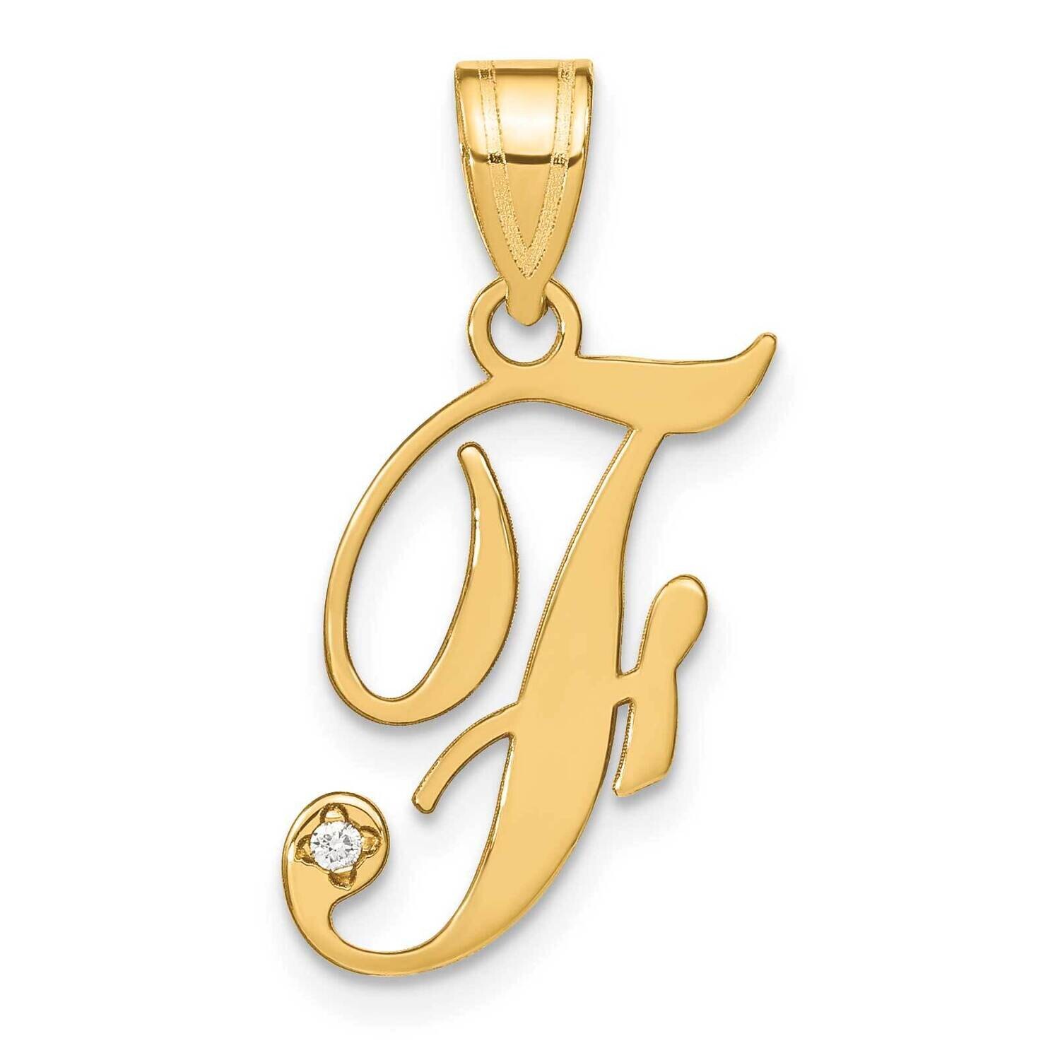 Script Letter F Initial Pendant Diamond 14k Gold YC252F, MPN: YC252F,