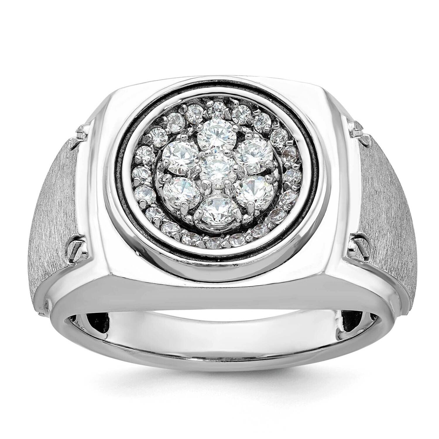 Ibgoodman Men&#39;s Polished Satin 3/4 Carat Aa Quality Diamond Round Cluster Ring 14k White Gold B5915…
