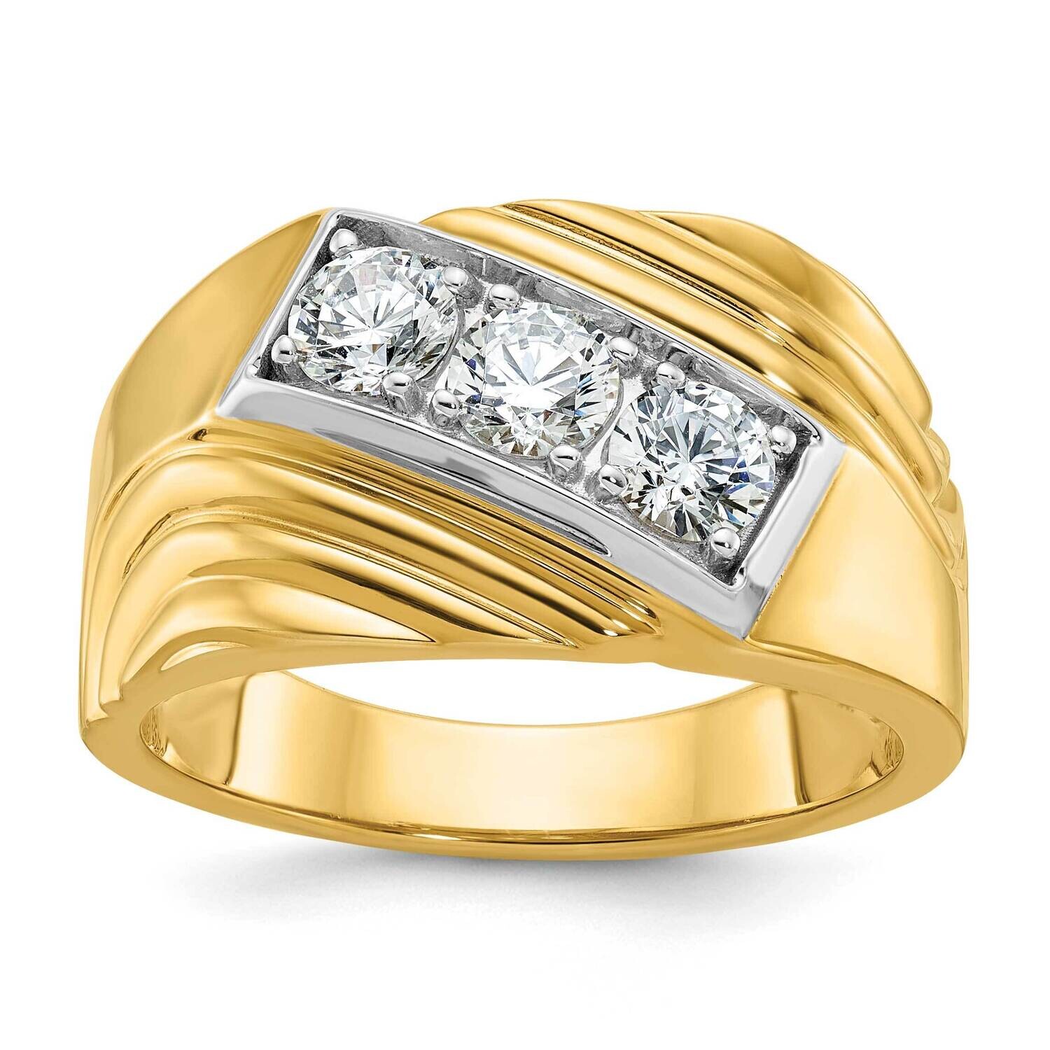 Ibgoodman Men&#39;s Polished Grooved 3-Stone 1 Carat Aa Quality Diamond Ring 14k Gold White Rhodium B59…