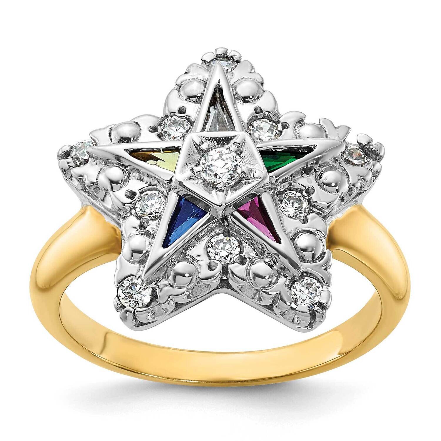 Ibgoodman Women's Polished Beaded Multi-Color CZ Diamond Eastern Star Masonic Ring 14k Two-Tone Gold B02565-4YAA