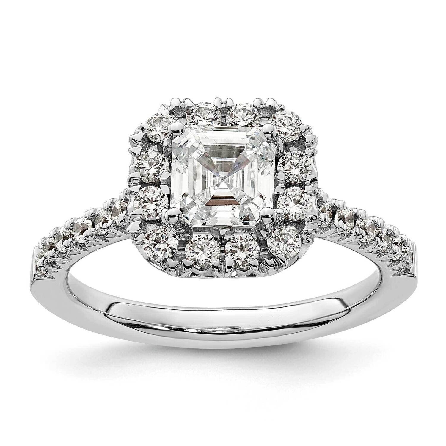 Halo Holds 1.25 Carat 6mm Asscher-Cut Center 1/2 Carat Diamond Semi-Mount Engagement Ring 14k White…