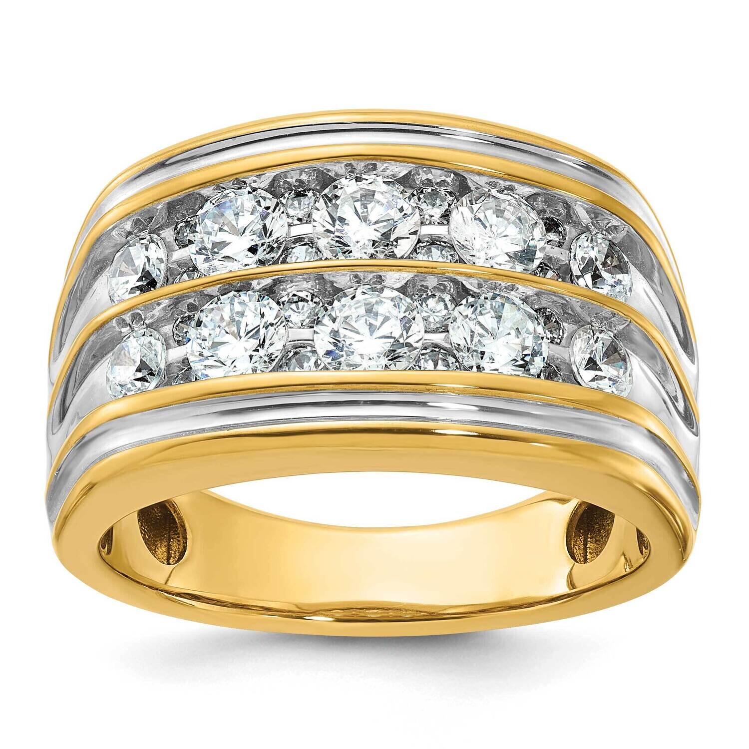 Ibgoodman Men's Polished Grooved 2-Row 2 Carat Aa Quality Diamond Ring 14k Gold White Rhodium B64246-4YWAA