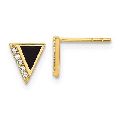 CZ Black Epoxy Triangle Post Earrings 14k Gold YE2170, MPN: YE2170,
