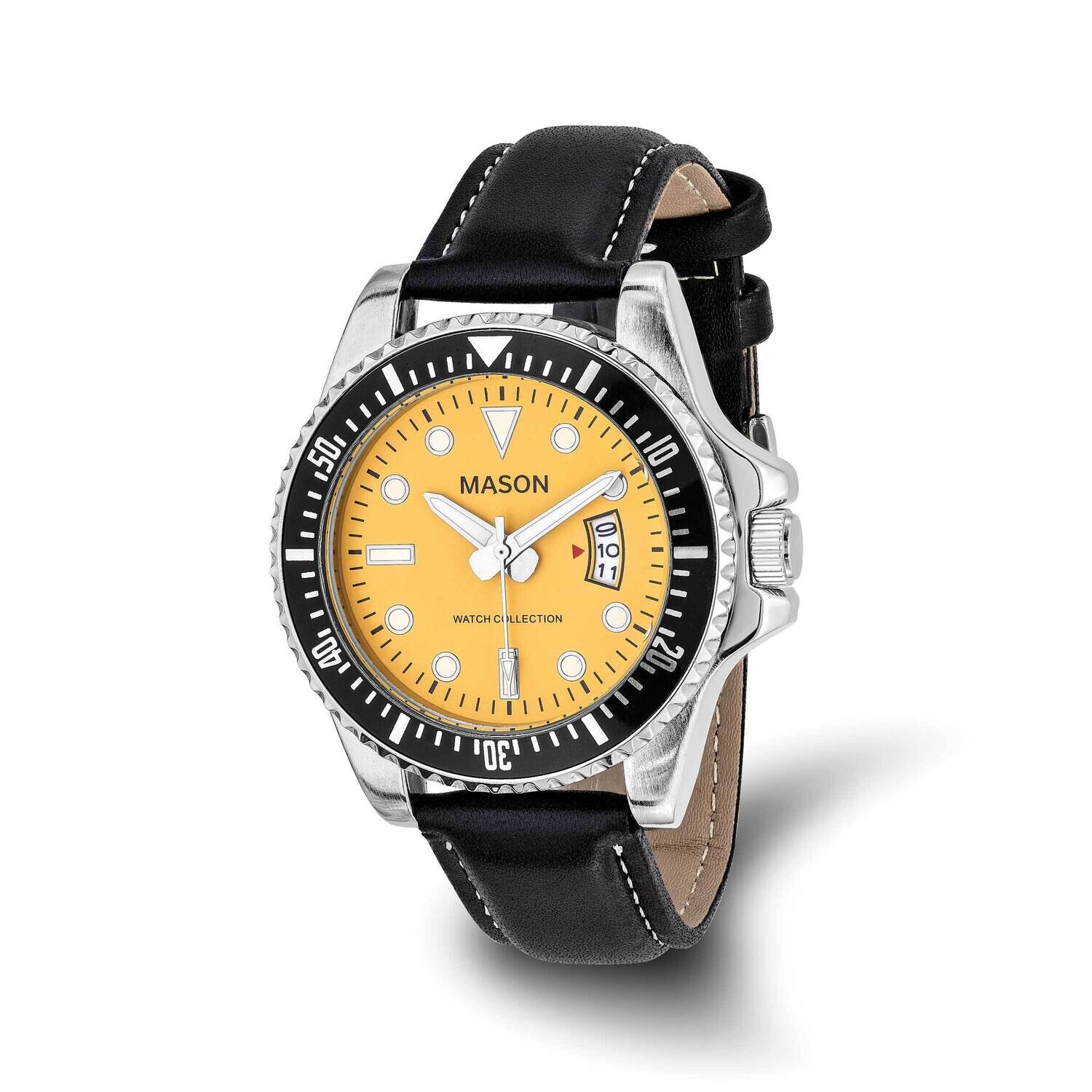 Mason Sales Black Leather BYellow Dial Watch Stainless Steel XWA6535, MPN: XWA6535,