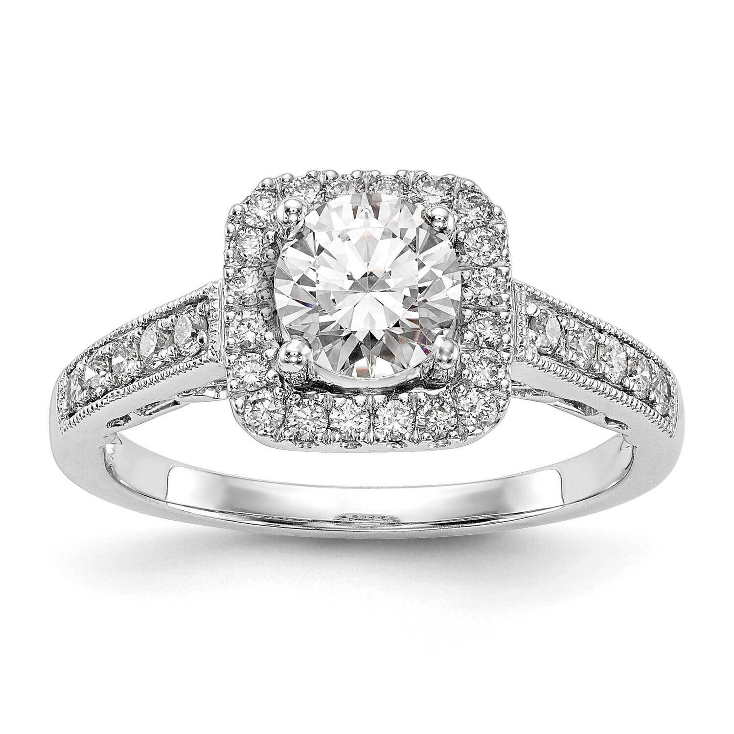 Halo Plus Holds 3/4 Carat 6.00mm Round Center 1/3 Carat Diamond Semi-Mount Engagement Ring 14k Whit…