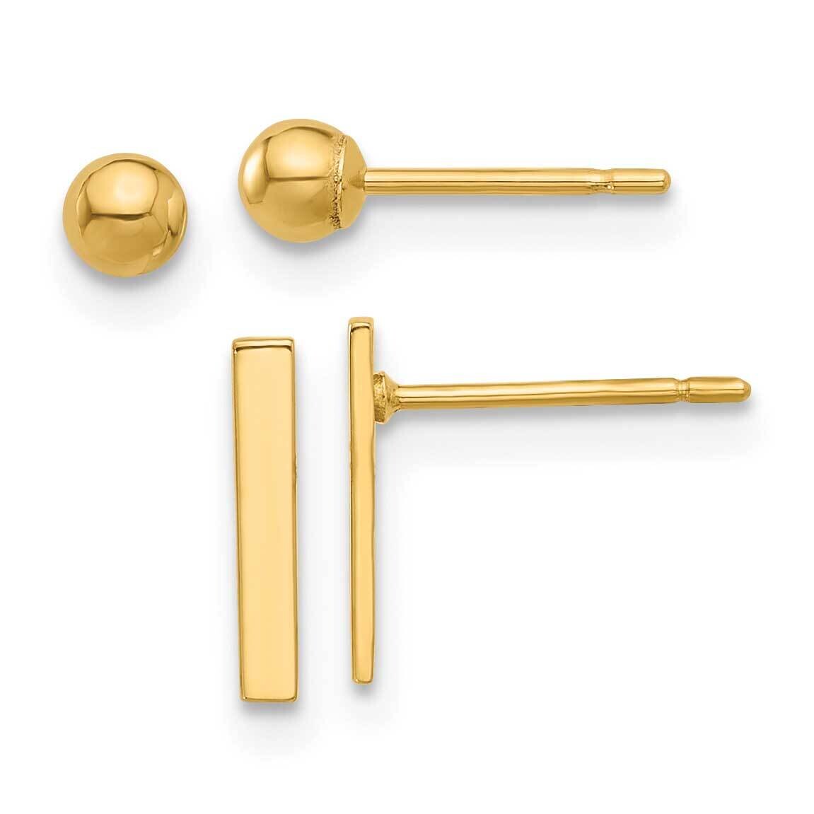 3mm Ball Bar Earring Set 14k Polished Gold YE2160