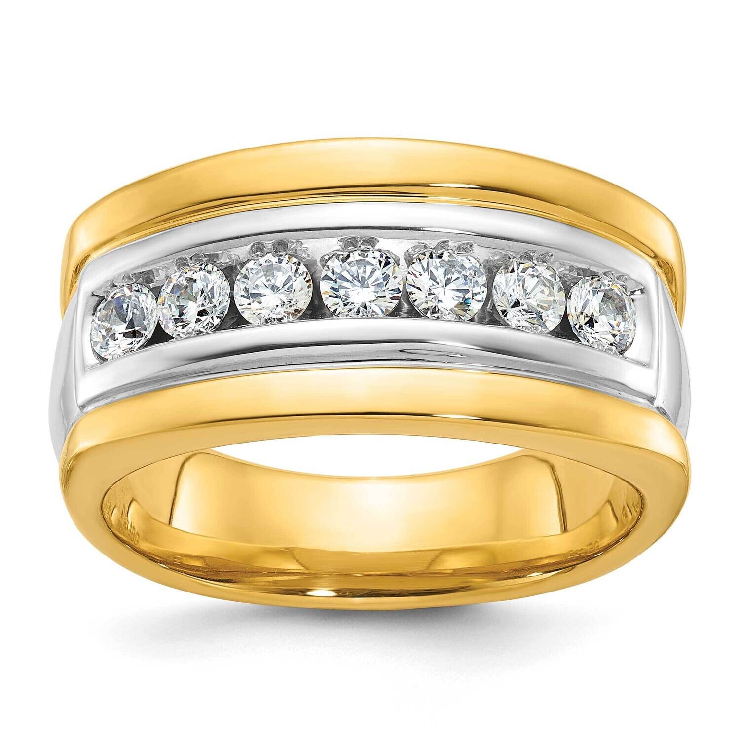 Ibgoodman Men's Polished Grooved 7-Stone 3/4 Carat Aa Quality Diamond Ring 14k Two-Tone Gold B58002-4YWAA