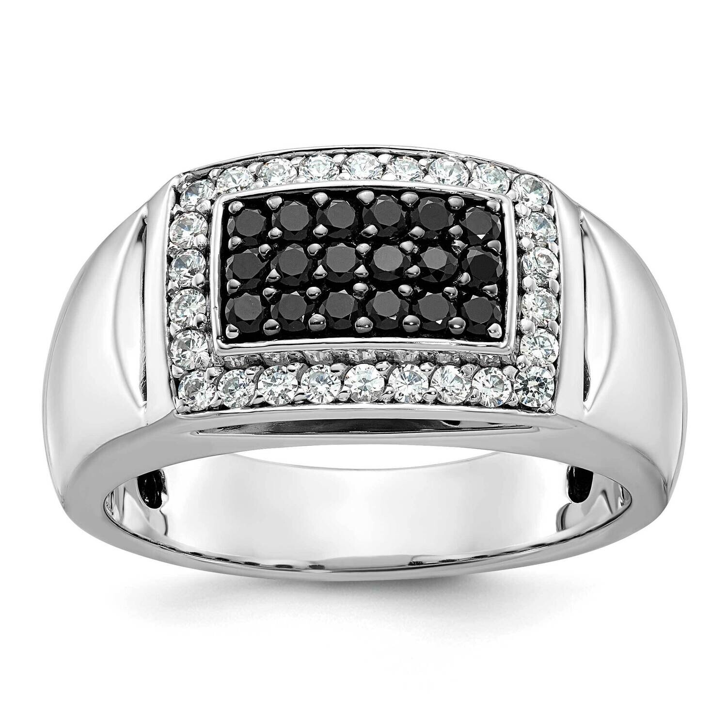 Ibgoodman Men&#39;s Polished 3/4 Carat Black White Diamond Rectangular Cluster Ring 14k White Gold B590…