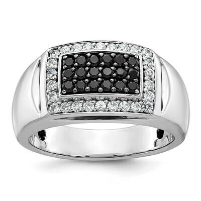 Ibgoodman Men&#39;s Polished 3/4 Carat Black White Diamond Rectangular Cluster Ring 14k White Gold B590…