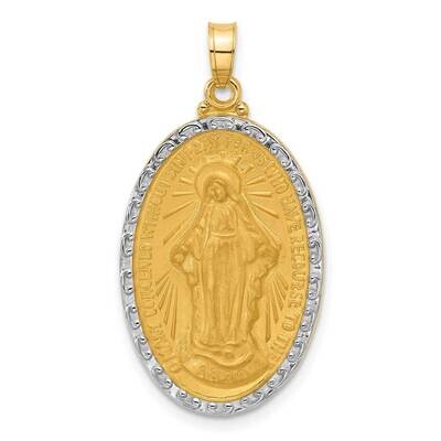Satin Polished Miraculous Medal Solid Oval Pendant 14k Gold With Rhodium XR2118 by Men&#39;s Jewelry an…