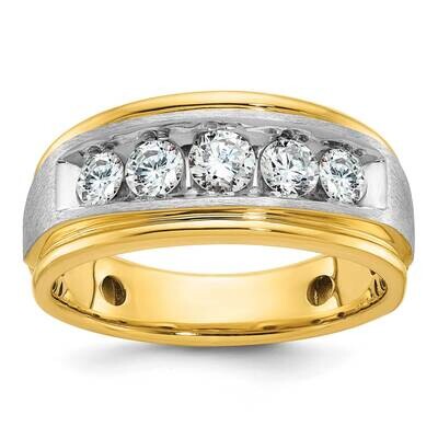 Ibgoodman Men&#39;s Polished Satin Grooved 5-Stone 1 Carat Aa Quality Diamond Ring 14k Two-Tone Gold B5…
